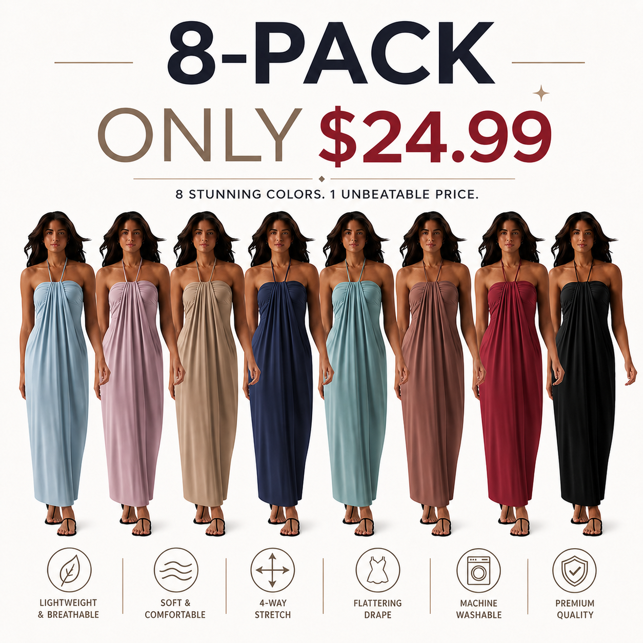 Summer Special Sale - Halter Tie Back Maxi Dress with Pockets